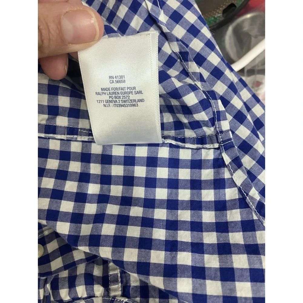 Ralph Lauren Blue White Gingham Dress Shirt Boys‎ 14-16 Button Down Pink Pony